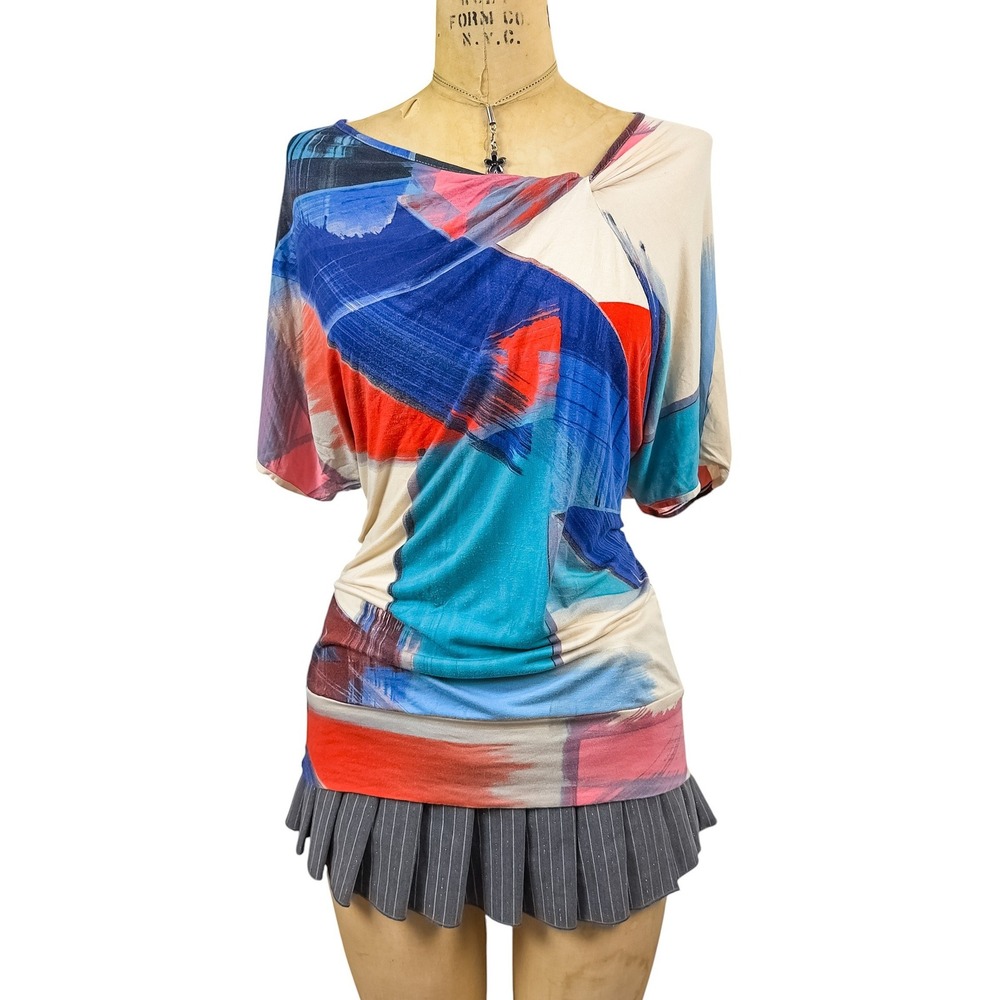 Weston Wear Y2K Abstract Top Color Block Banded Hem Dolman Sleeve Boho Size M